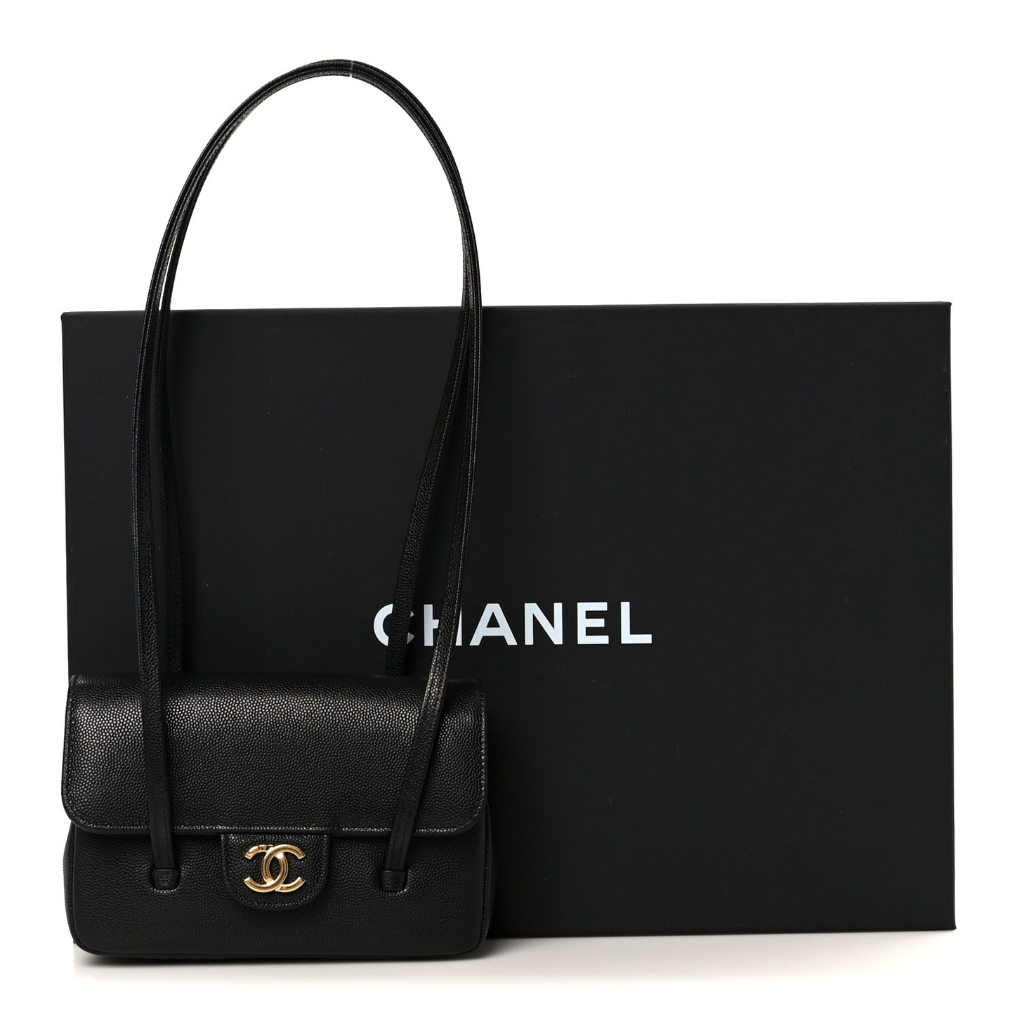 Shiny Caviar Mini Preppy Coco Shoulder Bag Black