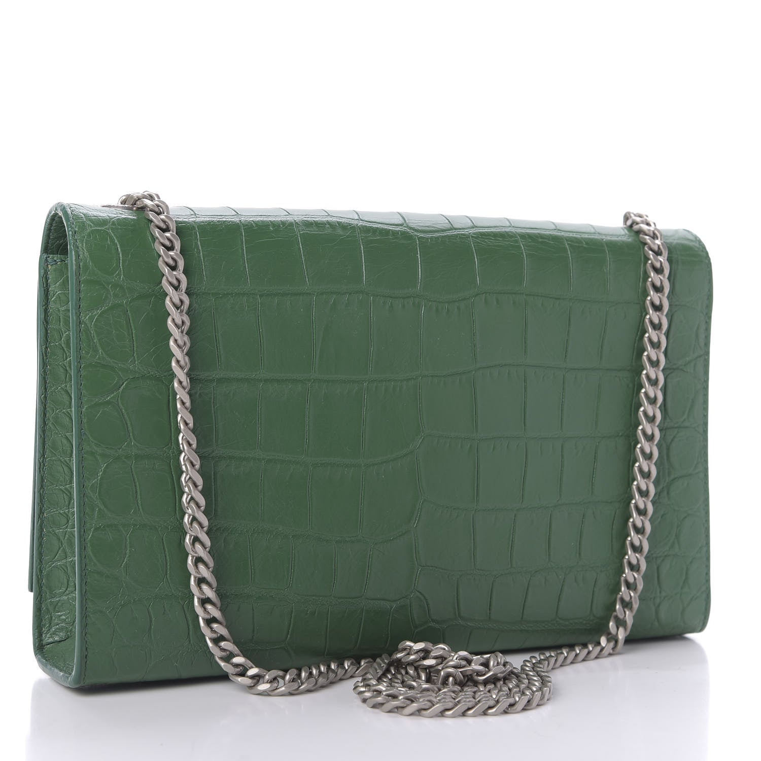 Saint Laurent Calfskin Crocodile Embossed Medium Classic Monogram Kate Tassel Satchel Green 3 of 8
