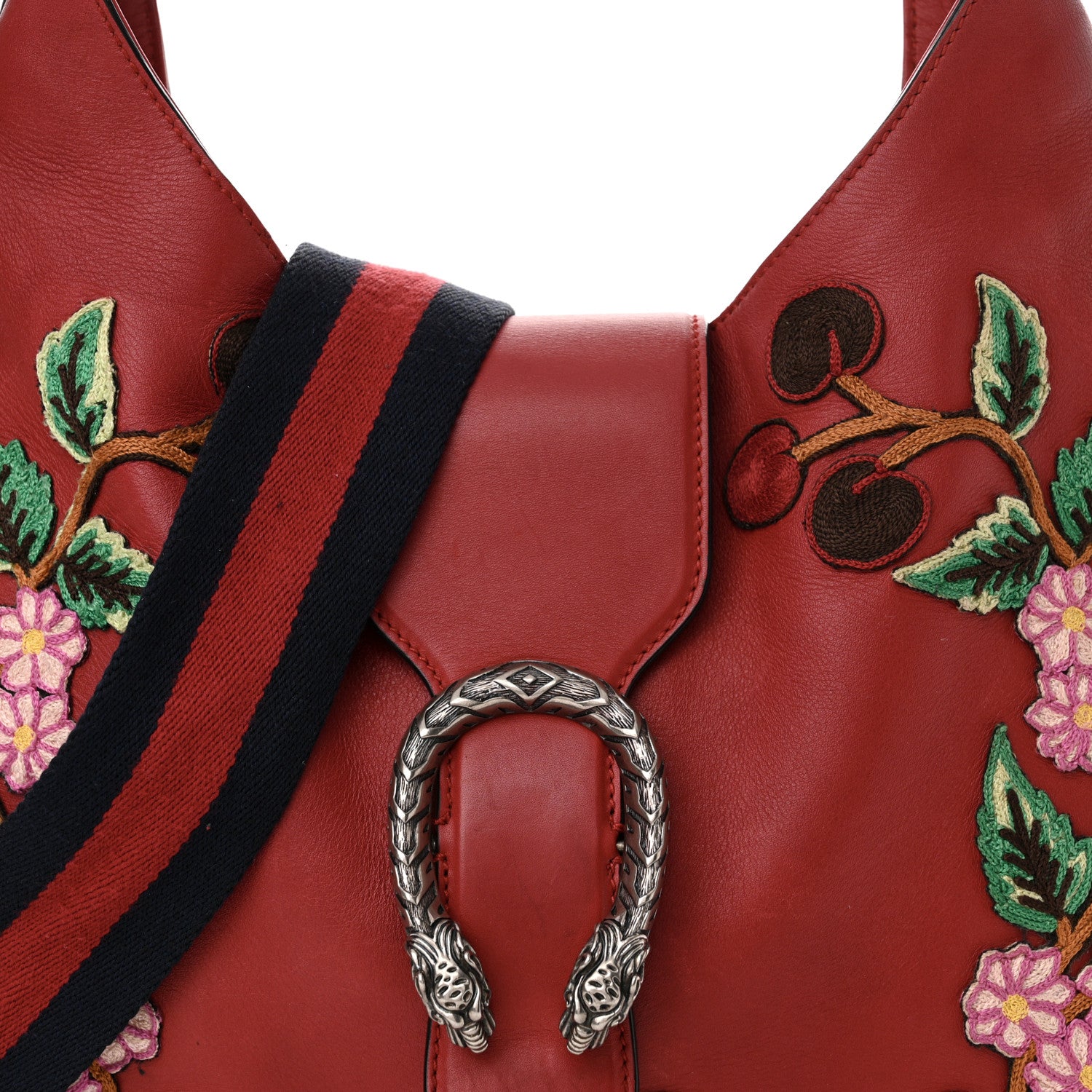 Gucci Calfskin Web Embroidered Medium Dionysus Hobo Hibiscus Red 8 of 17