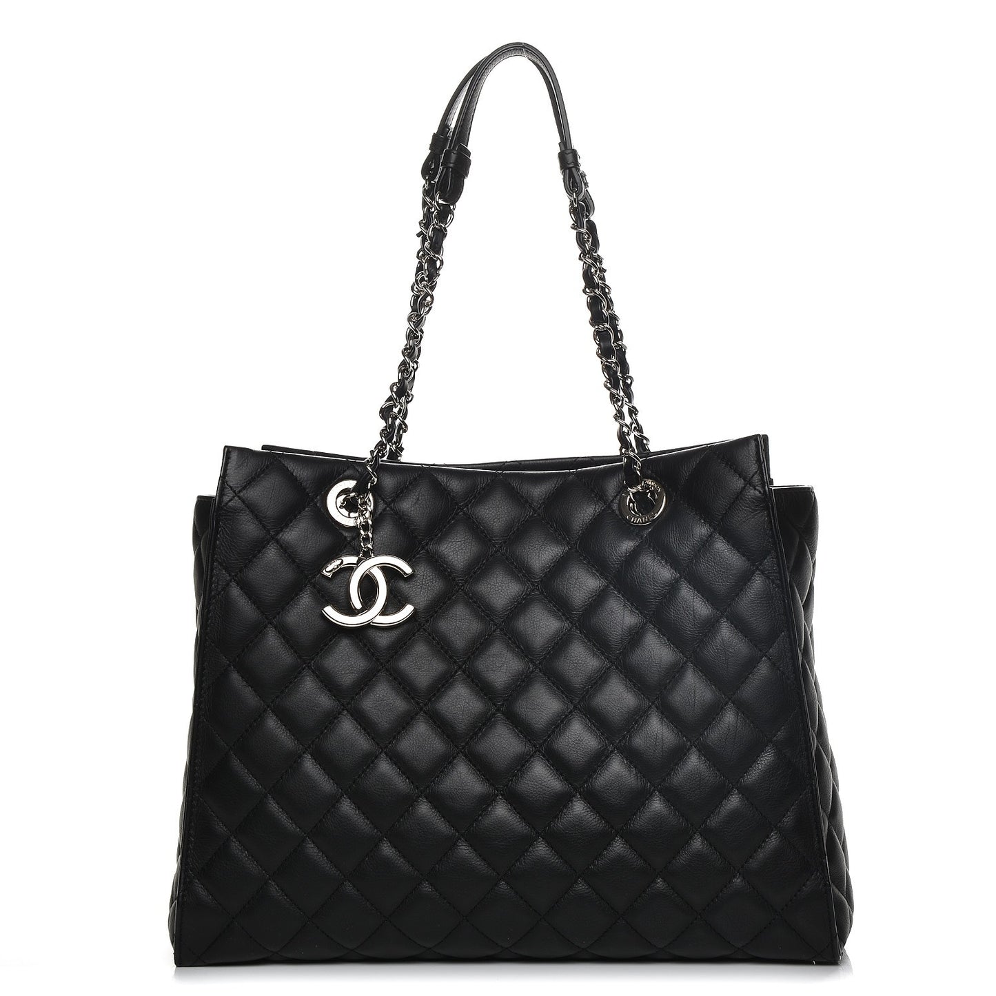Calfskin Quilted Large Chic and Soft Shopping Tote Black