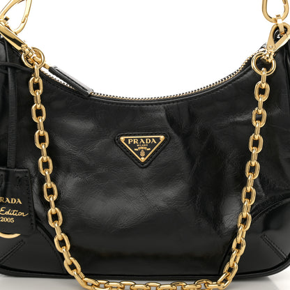 Prada Patent Naplak Re-Edition 2005 Shoulder Bag Black 8 of 11