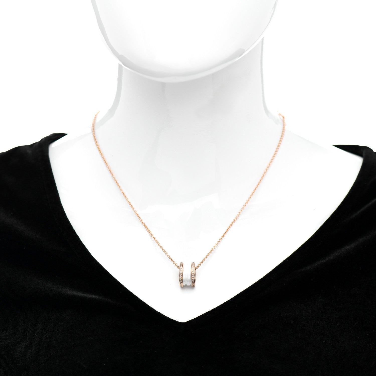 Bulgari 18K Rose Gold White Ceramic Diamond B.Zero1 Pendant Necklace 2 of 5