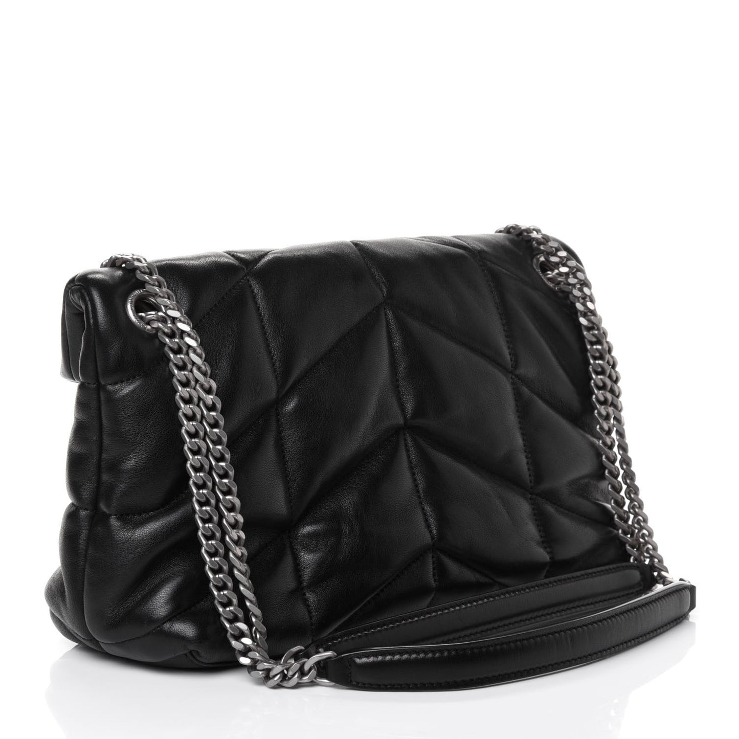 Lambskin Quilted Small Loulou Puffer Monogram Chain Satchel Black