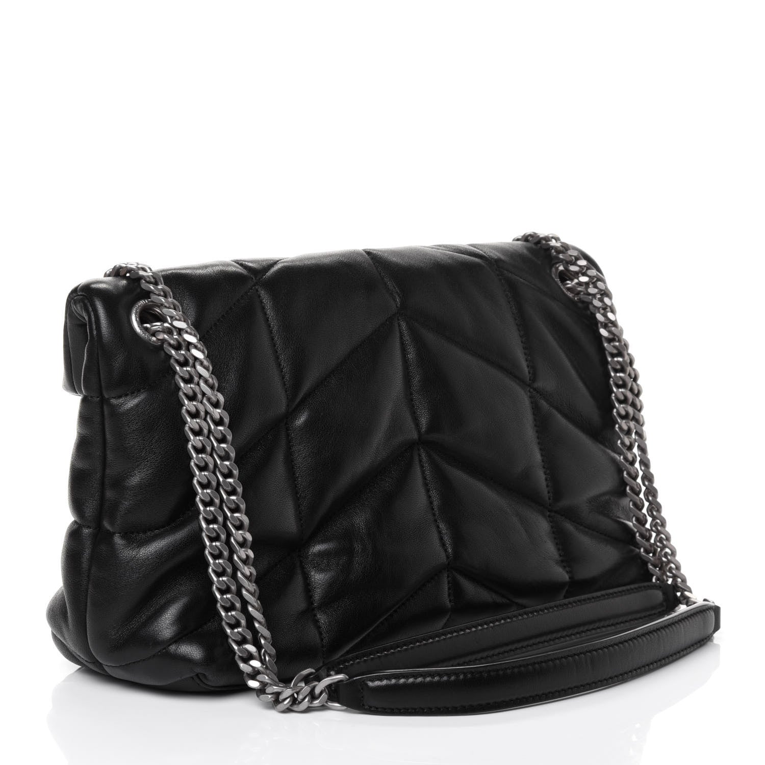 Saint Laurent Lambskin Quilted Small Loulou Puffer Monogram Chain Satchel Black 2 of 4