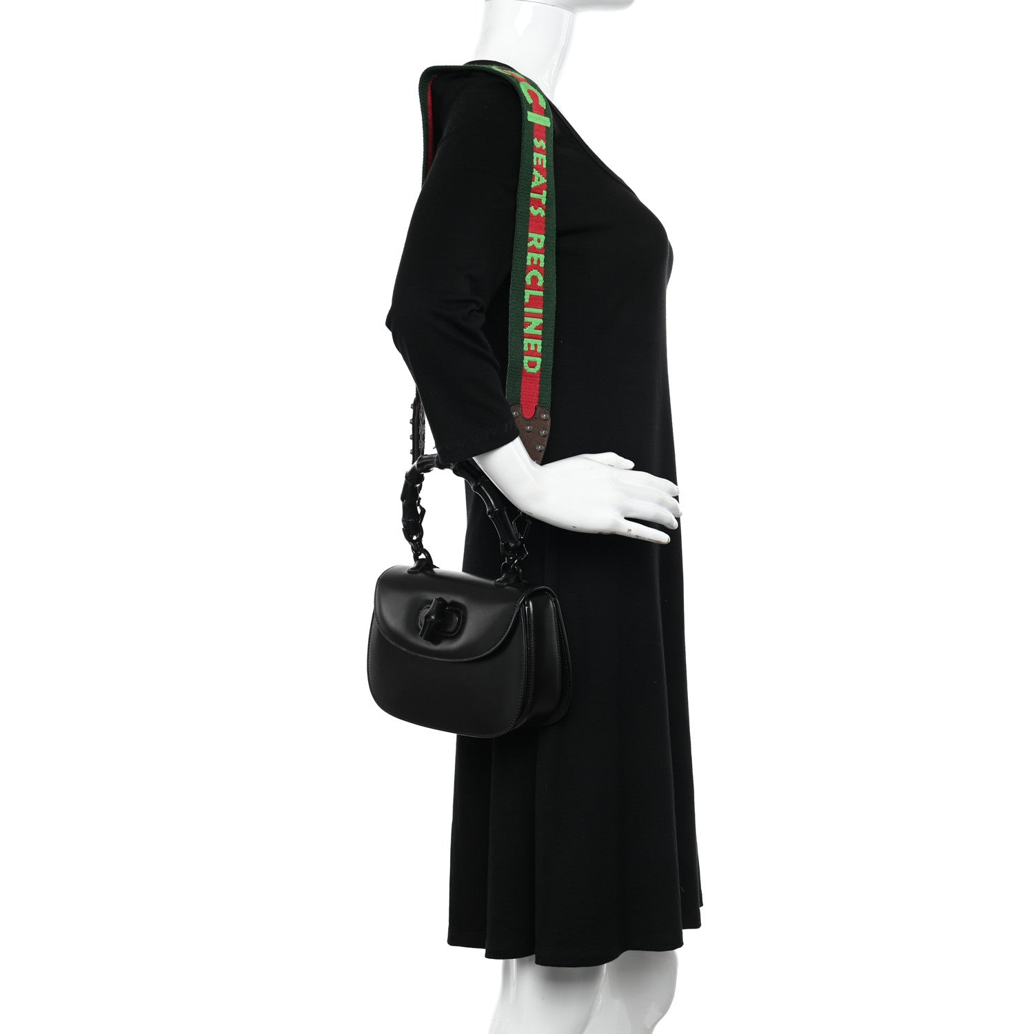 Gucci Boarded Dyana Lux Calfskin Monochrome 100 Centennial Music Small Bamboo 1947 Top Handle Bag Black 2 of 12