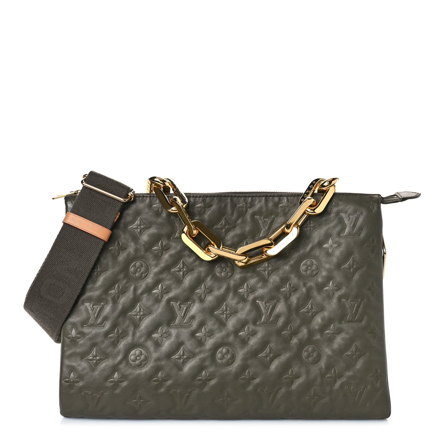 Louis Vuitton Lambskin Embossed Monogram Coussin MM Khaki 1 of 10