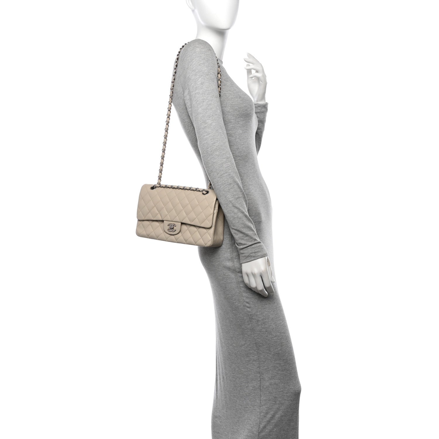 Chanel Lambskin Quilted Medium Double Flap Light Grey 2 of 13
