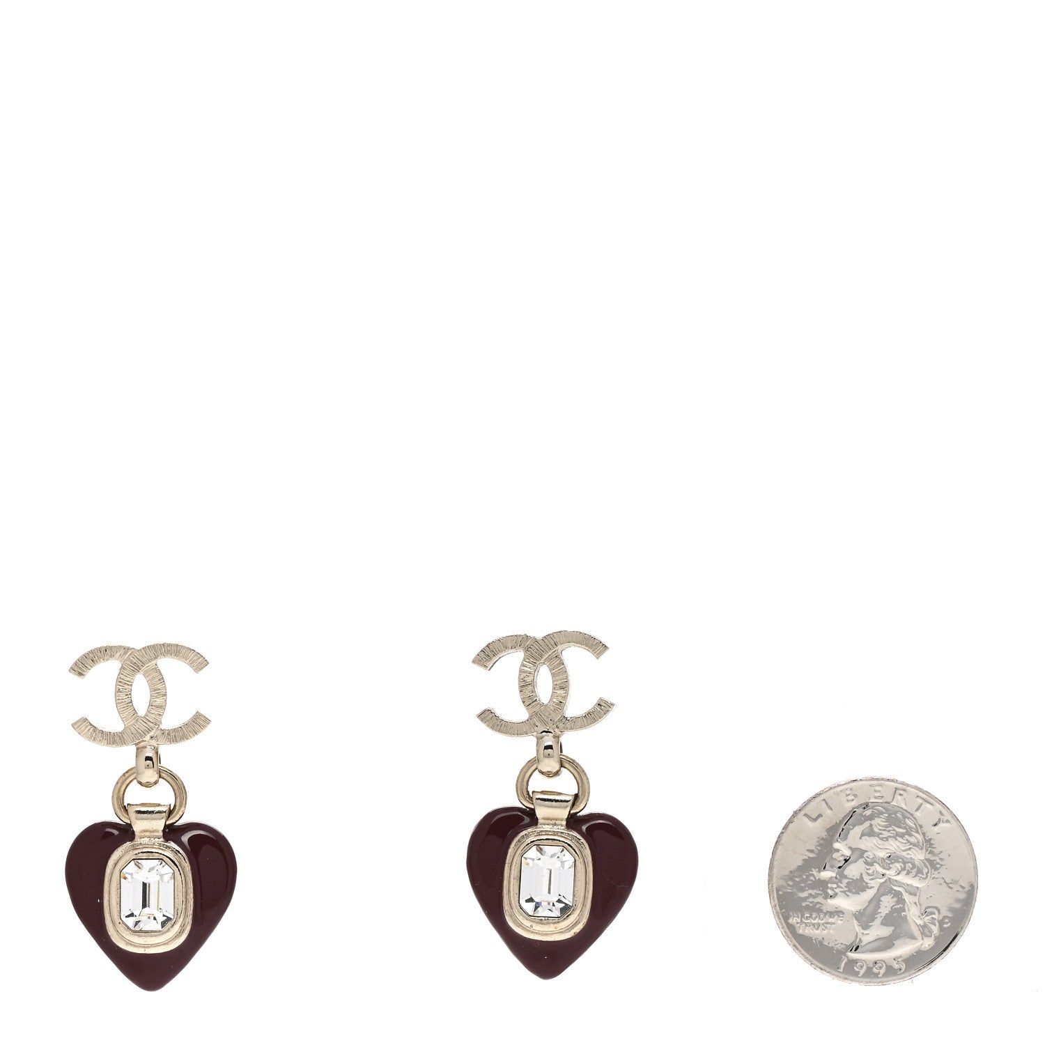 Chanel Resin Crystal CC Heart Drop Earrings Red 2 of 5