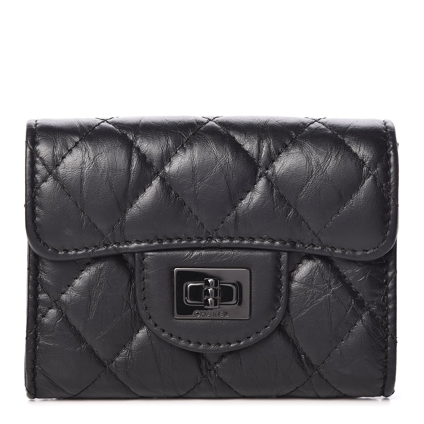 Aged Calfskin Quilted Reissue Flap Card Holder Wallet So Black