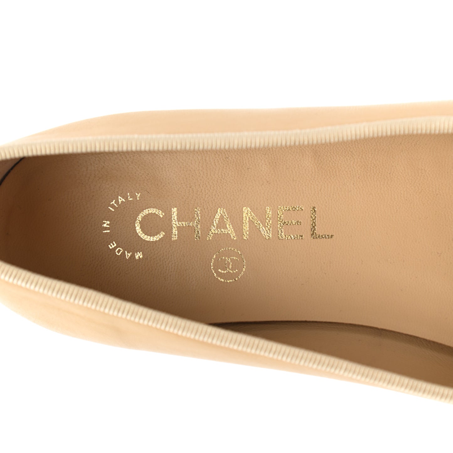 Lambskin Cap Toe CC Ballerina Flats 38 Beige Black