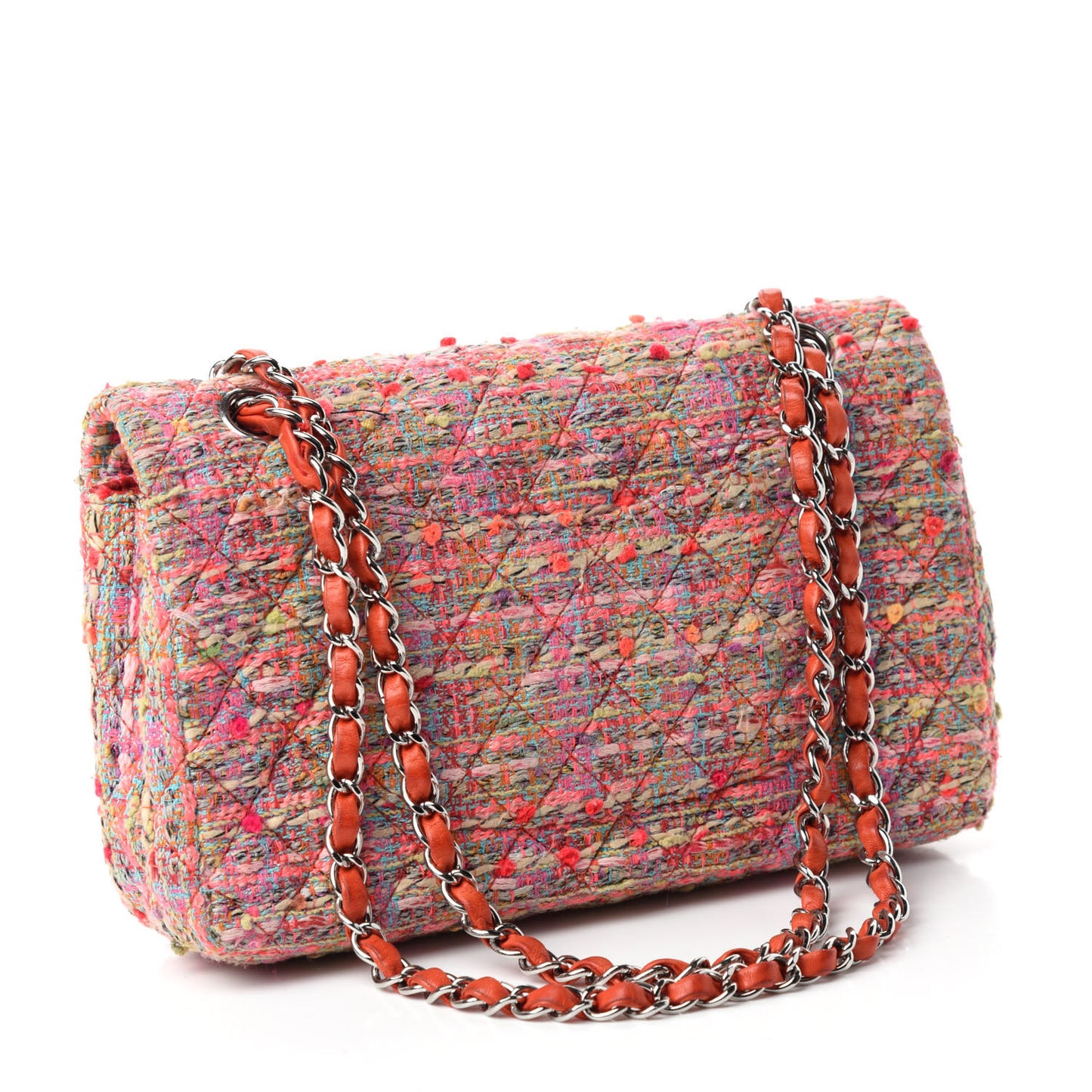 Tweed Quilted Medium Double Flap Pink