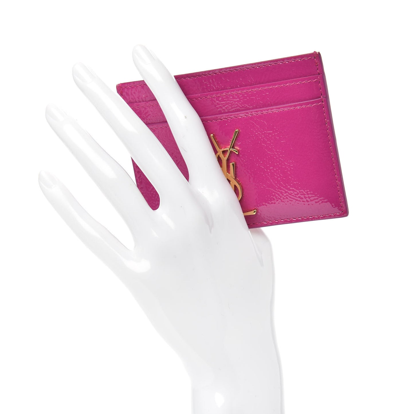 Textured Patent Card Case Electric Pink
