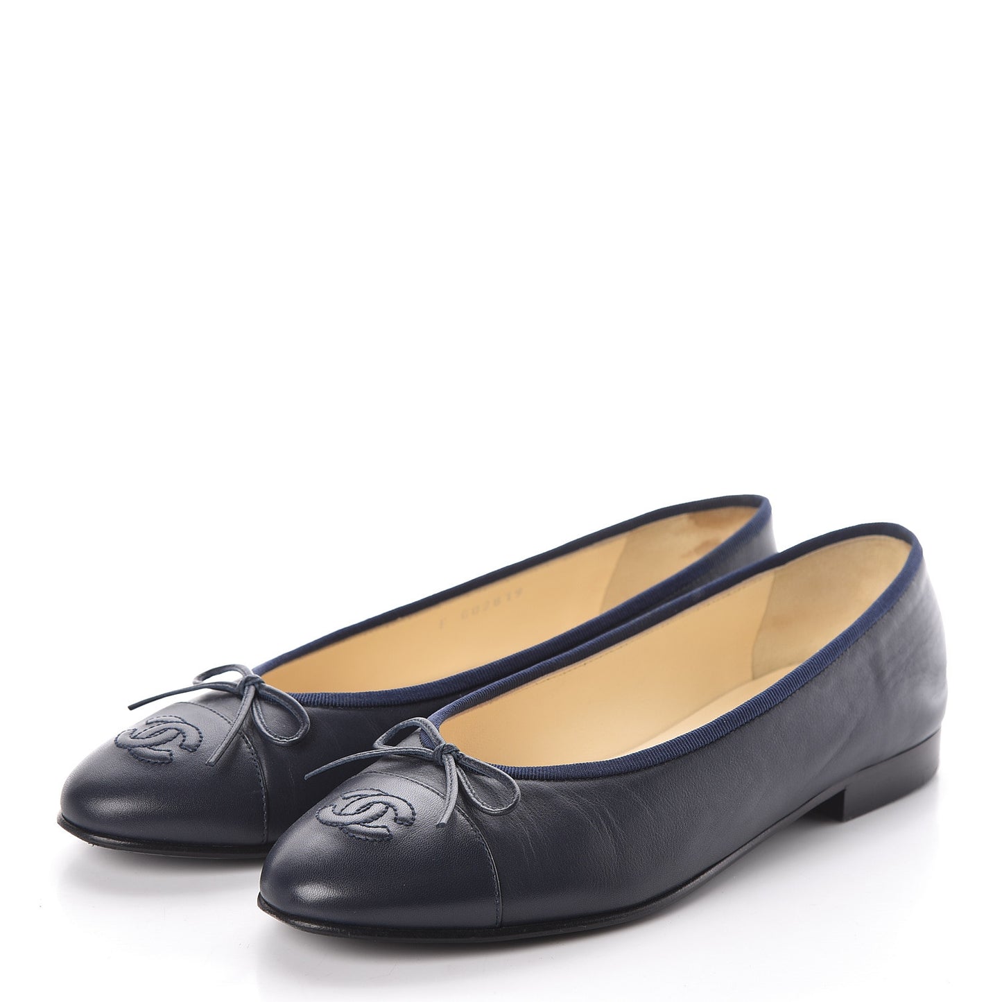 Calfskin CC Cap Toe Ballerina Flats 38 Dark Navy
