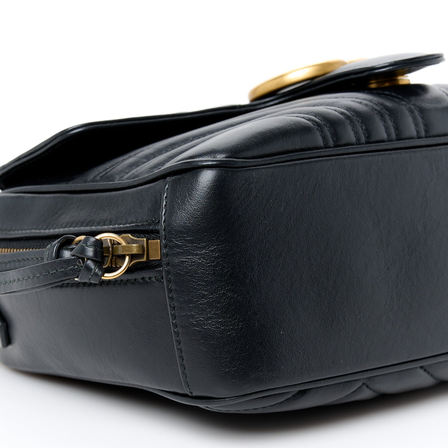 Gucci Calfskin Matelasse Sylvie Web Small GG Marmont Top Handle Shoulder Bag Black 10 of 11