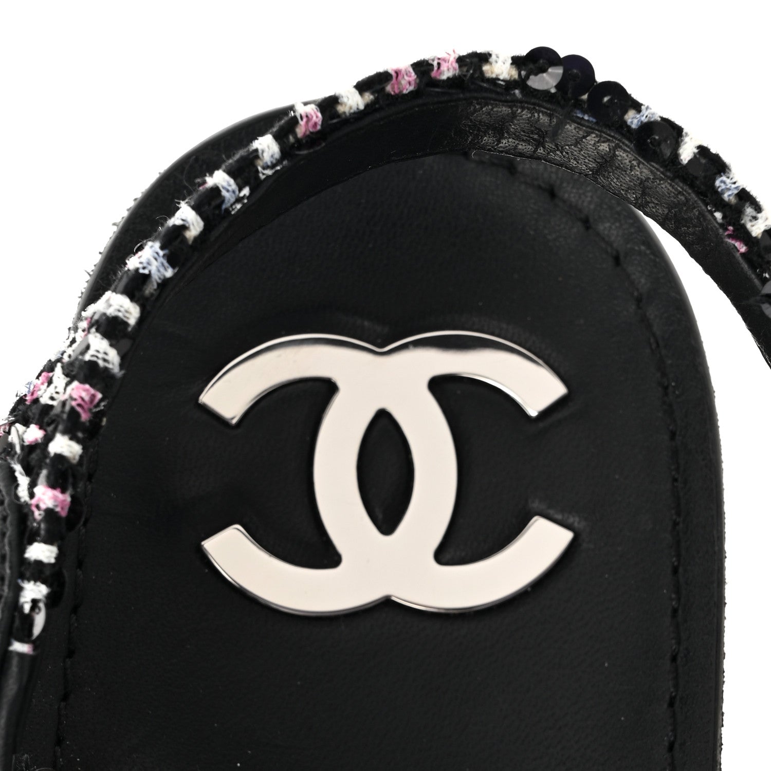 Chanel Glittered Tweed Lambskin Dad Sandals 39 Black White 8 of 9