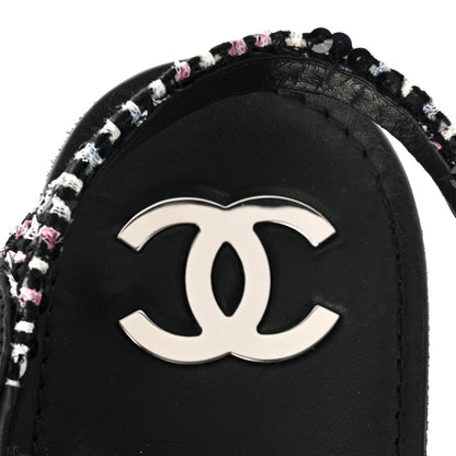 Chanel Glittered Tweed Lambskin Dad Sandals 39 Black White 8 of 9