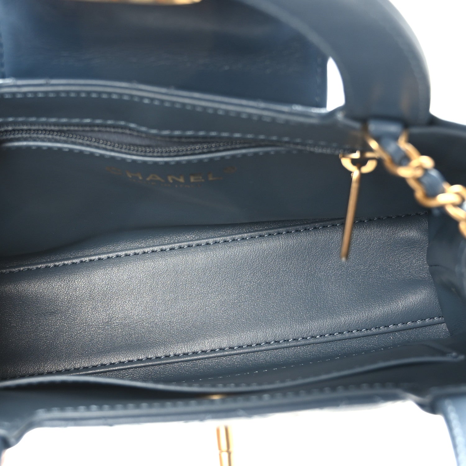 Chanel Shiny Aged Calfskin Quilted Nano Kelly Shopper Dark Blue 4 of 8