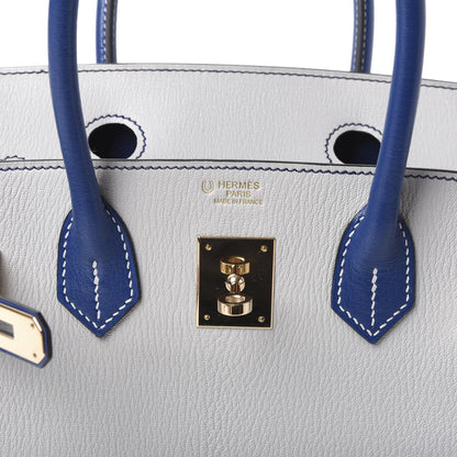 Hermes Chevre Mysore Bi-Color Horseshoe Birkin 30 Gris Perle Bleu Electrique 9 of 14