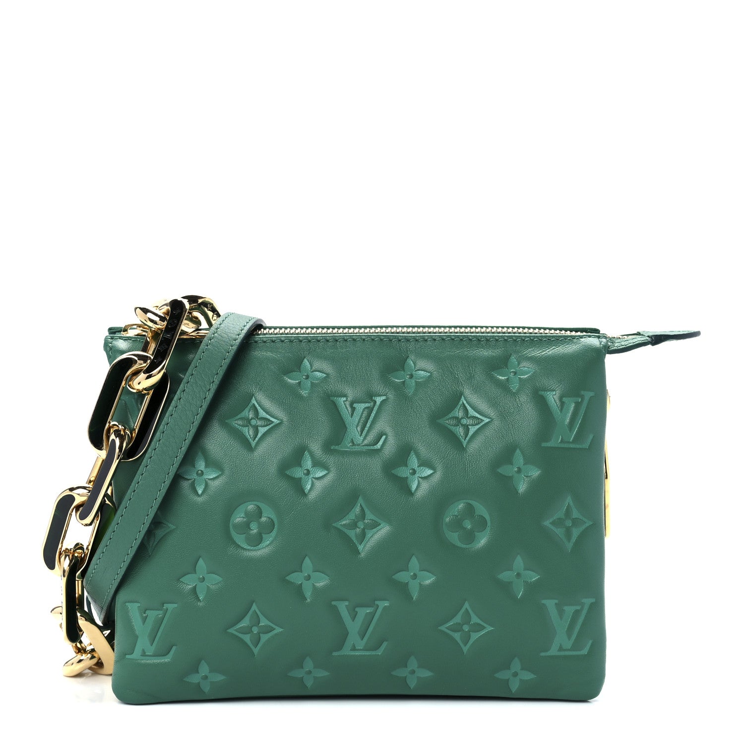 product image of LOUIS VUITTON Lambskin Embossed Monogram Coussin BB Emeraude FASHIONPHILE
