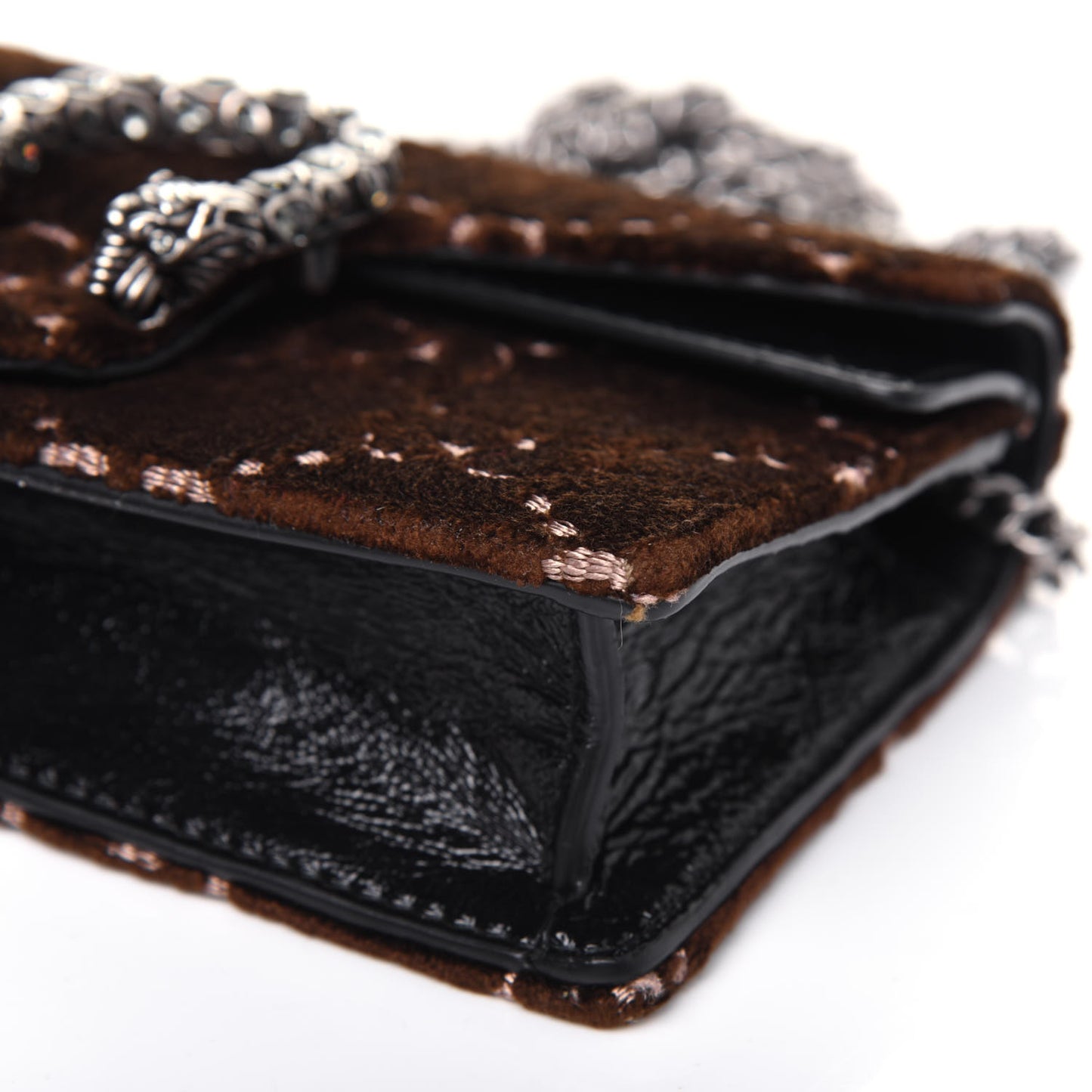 Velvet Skipper Crystal GG Monogram Super Mini Dionysus Shoulder Bag Brown Black Black Diamond