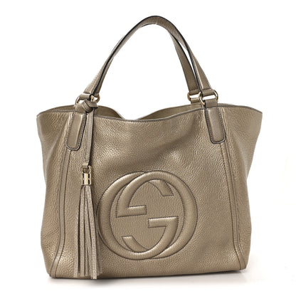 Gucci Metallic Pebbled Calfskin Medium Soho Shoulder Bag Golden Beige 1 of 10