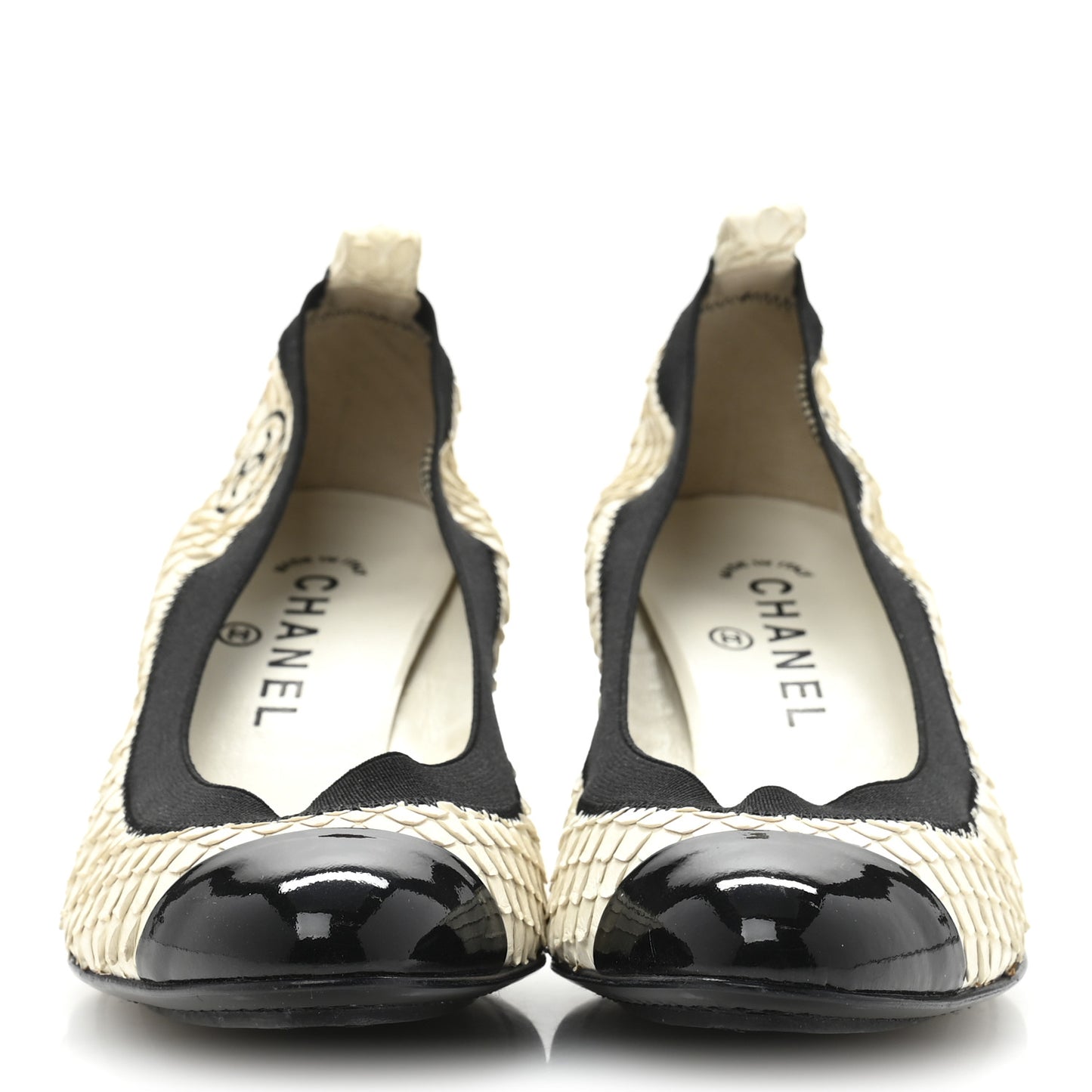 Snakeskin CC Elastic Cap Toe Ballerina Pumps 38 White Black