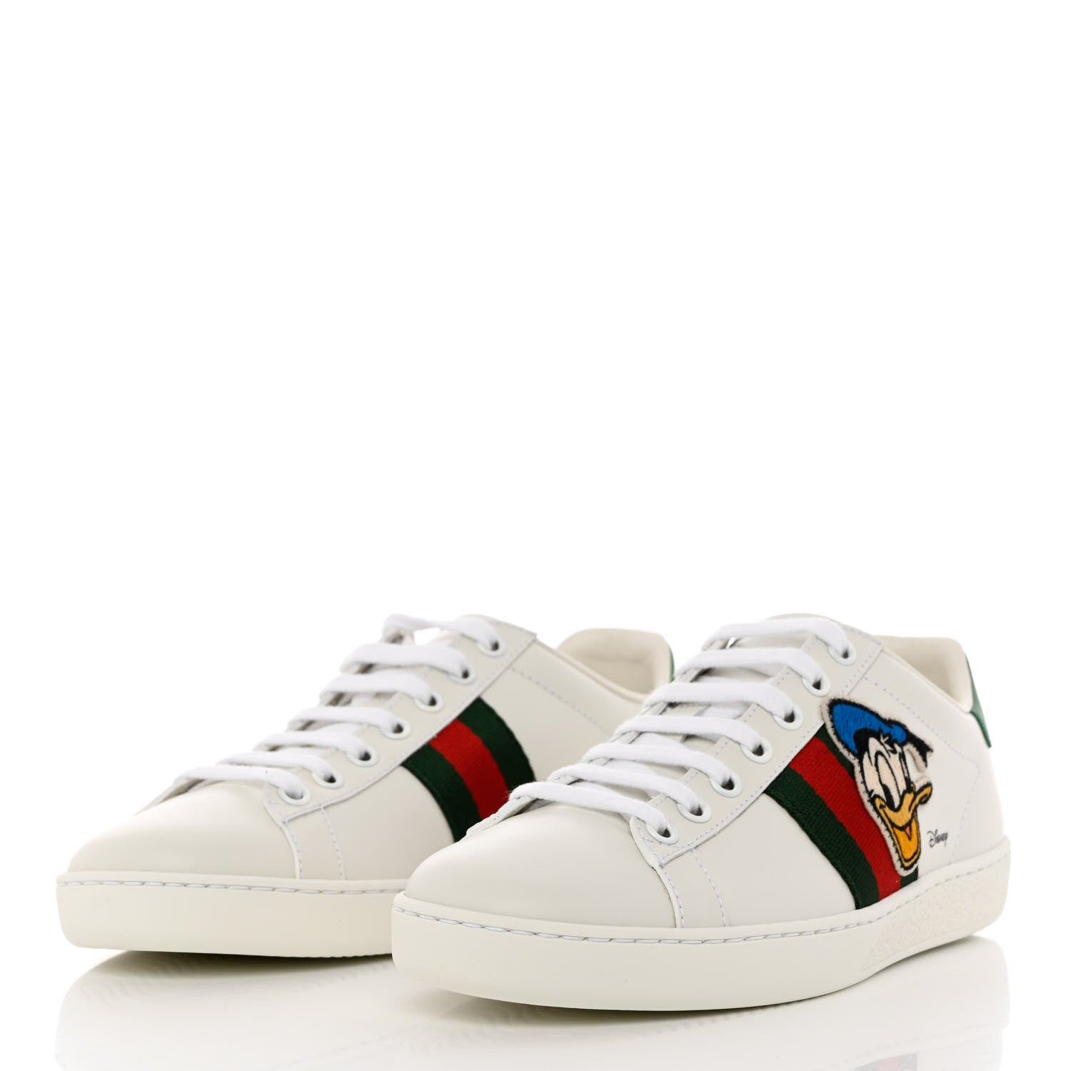 Gucci X DISNEY Calfskin Miro Soft Web Donald Duck Womens Ace Sneakers 36 White New Shamarock 3 of 9