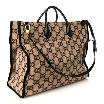 Gucci Covered Wool GG Monogram Large Tote Bag Beige Ebony 3 of 10