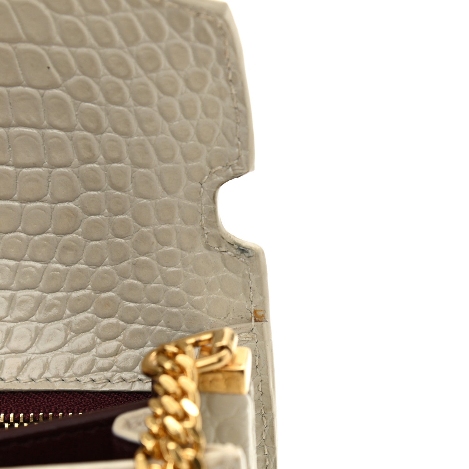 Saint Laurent Calfskin Crocodile Embossed Monogram Cassandra Clasp Bag Crema Soft 6 of 10