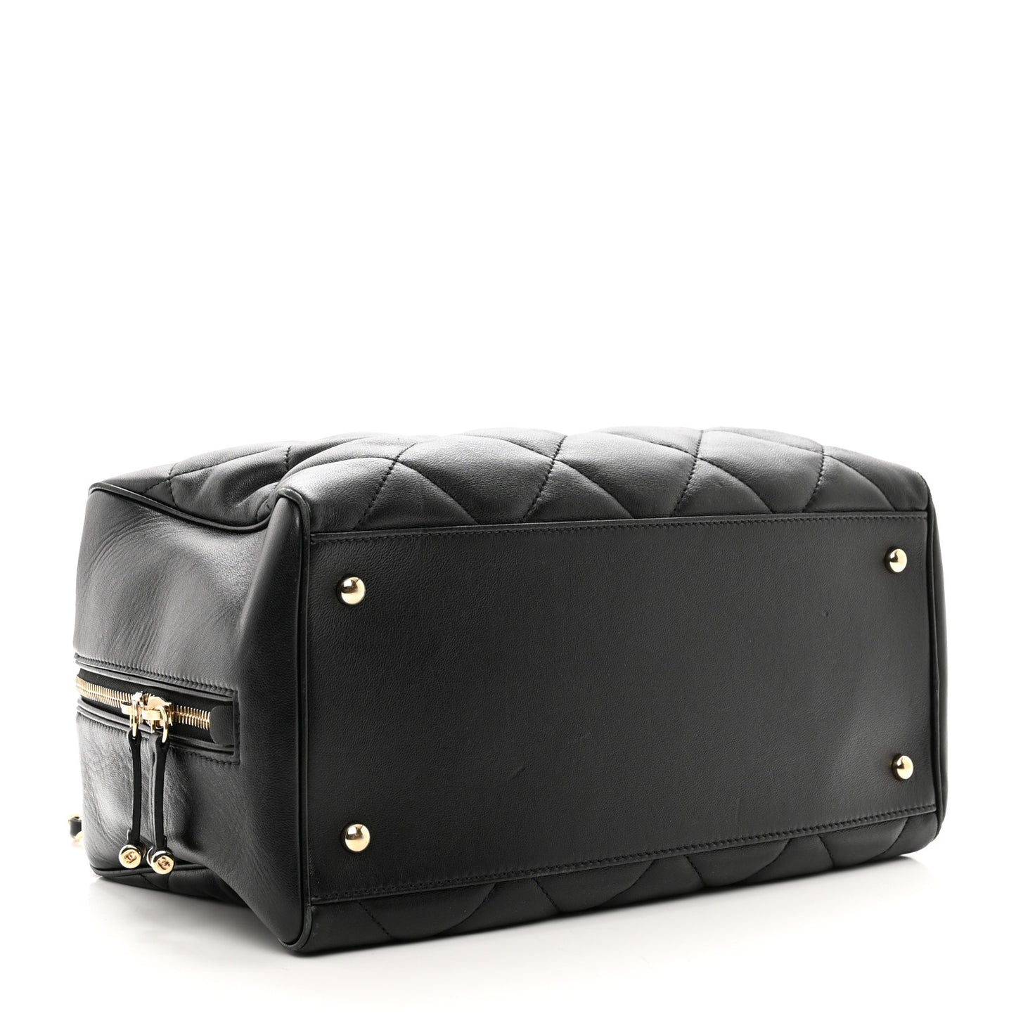 Lambskin Quilted Medium Bowling Bag Black