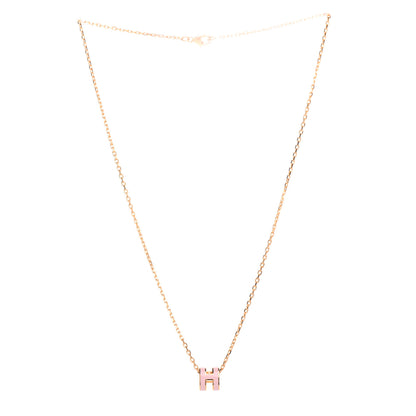 Hermes Lacquered Gold Mini Pop H Pendant Necklace Rose Dragee 3 of 6