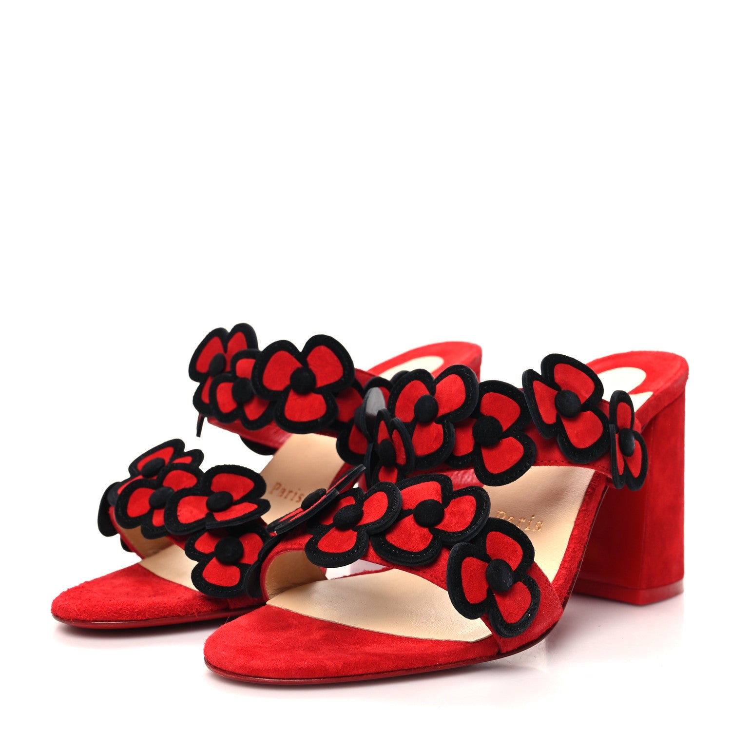 Christian Louboutin Veau Velours Tres Pansy 85 Slide Sandals 37 Red Black 3 of 7