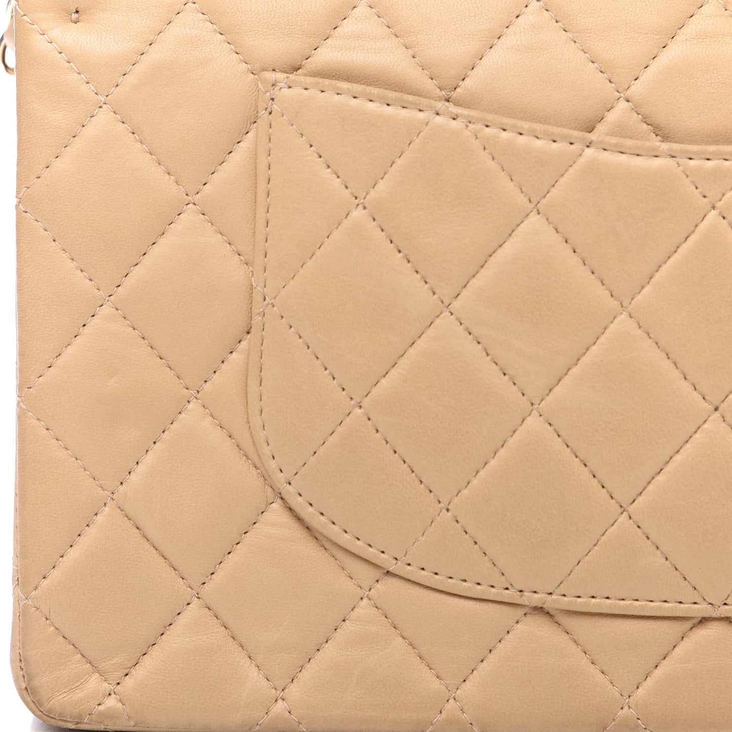 Lambskin Quilted Medium Double Flap Beige