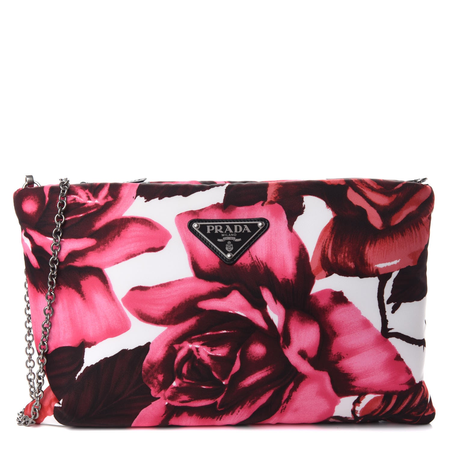 Prada Tessuto Soft Nylon Rose Print Small Chain Clutch Pink 1 of 8