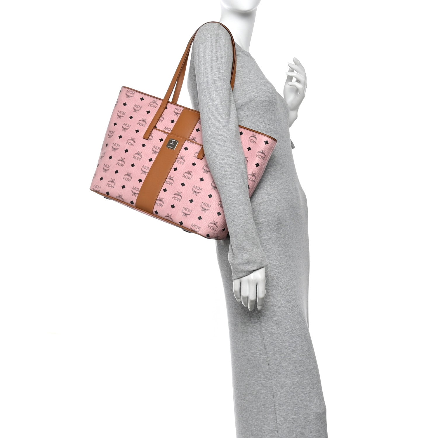 MCM Visetos Medium Anya Zip Top Shopper Tote Soft Pink 2 of 10