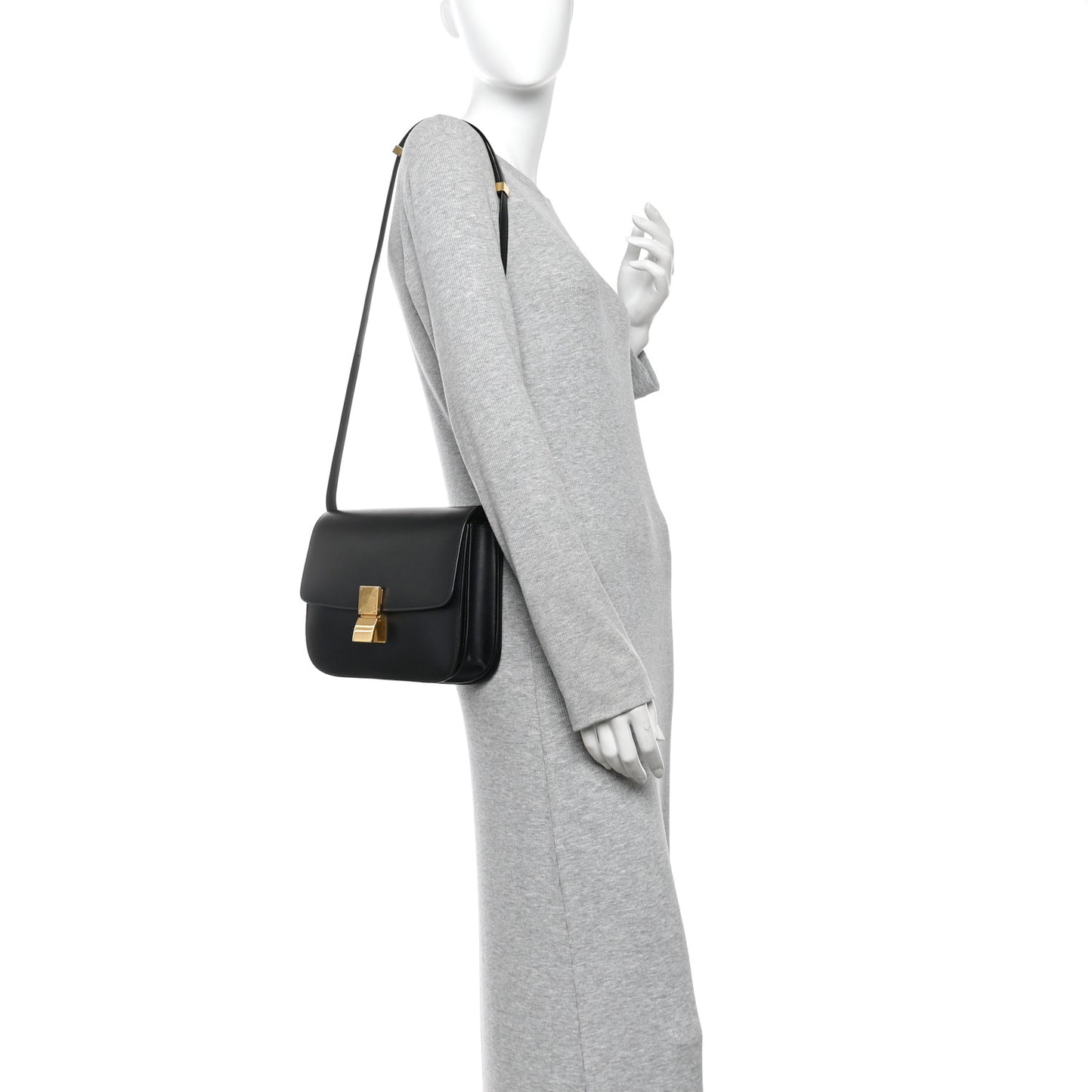 Box Calfskin Medium Classic Box Flap Bag Black