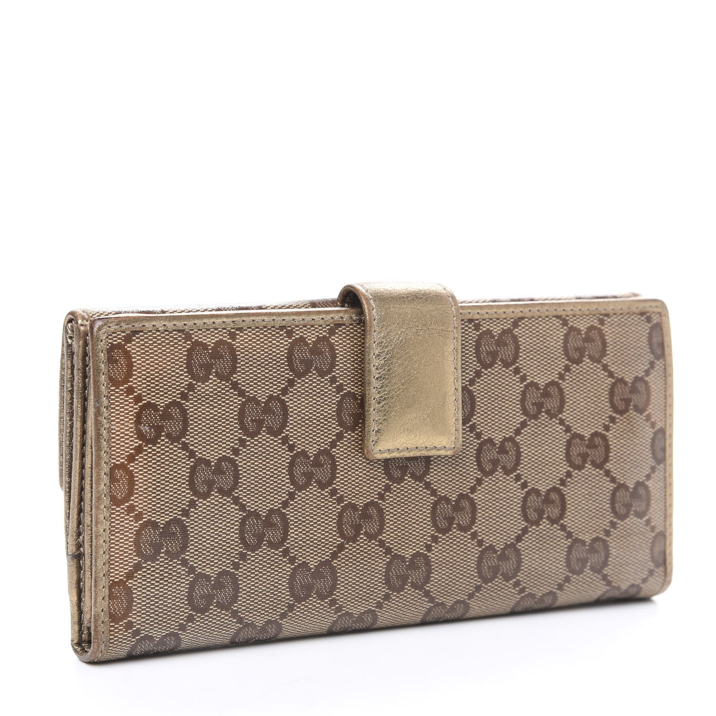 Crystal Monogram Metal Bar Continental Flap Wallet Gold