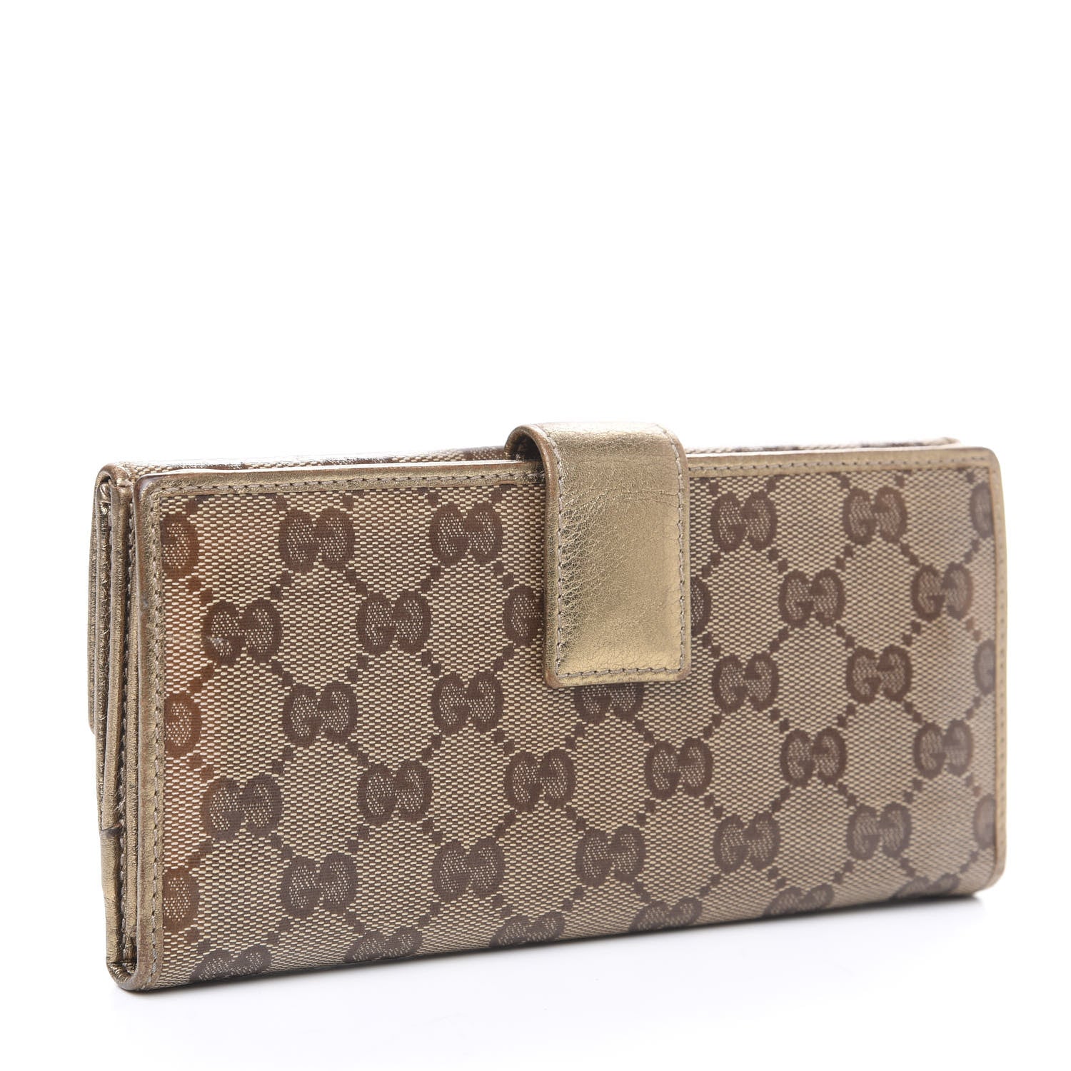 Gucci Crystal Monogram Metal Bar Continental Flap Wallet Gold 2 of 13