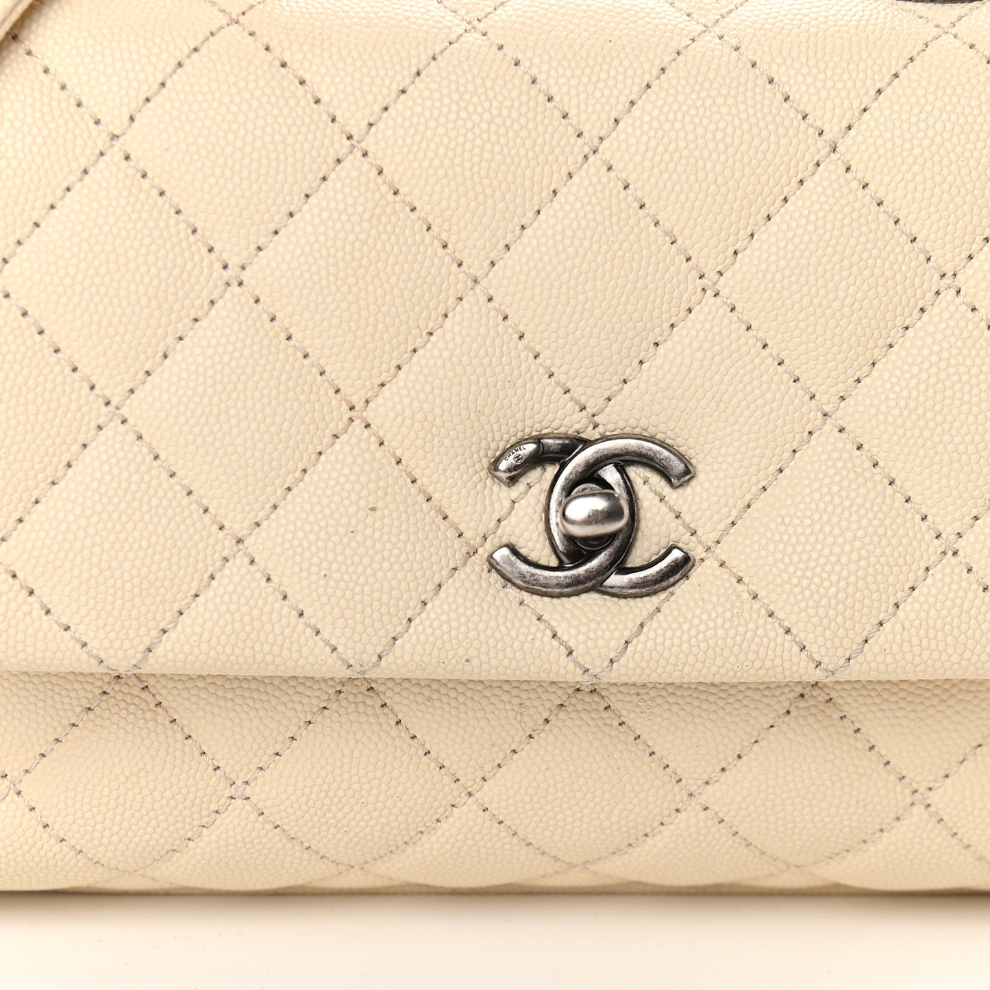 Caviar Lizard Quilted Mini Coco Handle Flap White