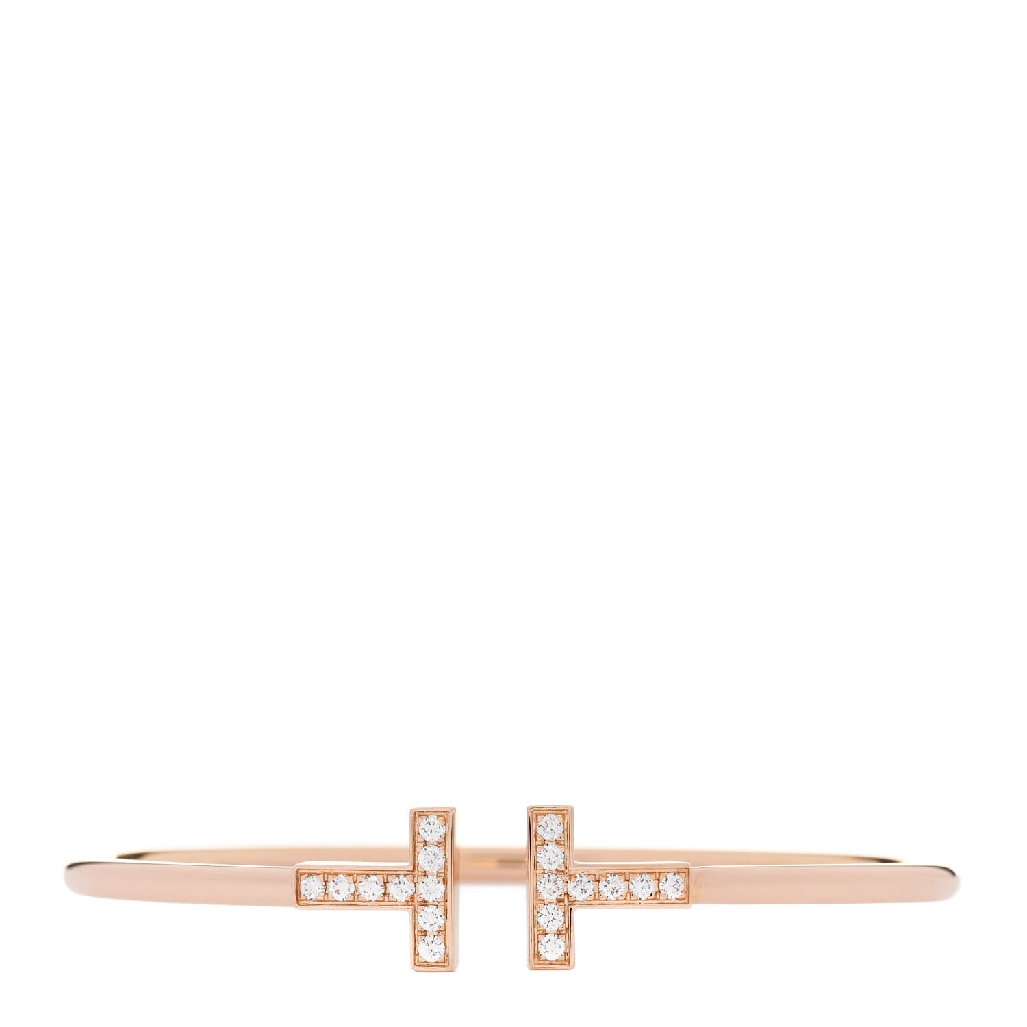 Tiffany 18K Rose Gold Diamond T Wire Bracelet 1 of 4