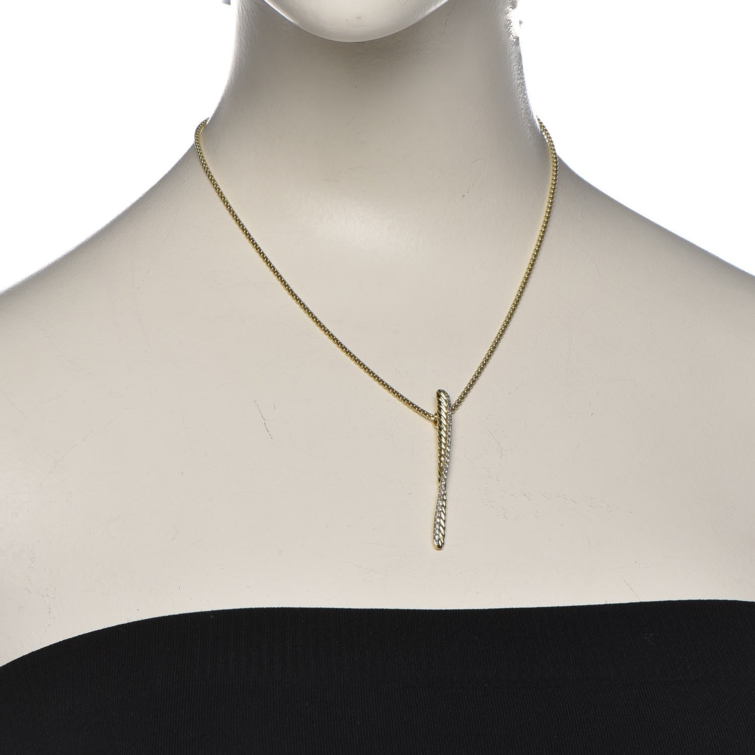 David Yurman 18K Yellow Gold Diamond Crossover Bar Pendant Necklace 2 of 8