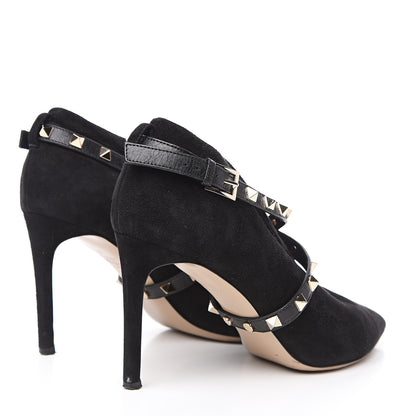 Valentino Garavani Suede Rockstud Crisscross Ankle Boots 38 Black 4 of 11