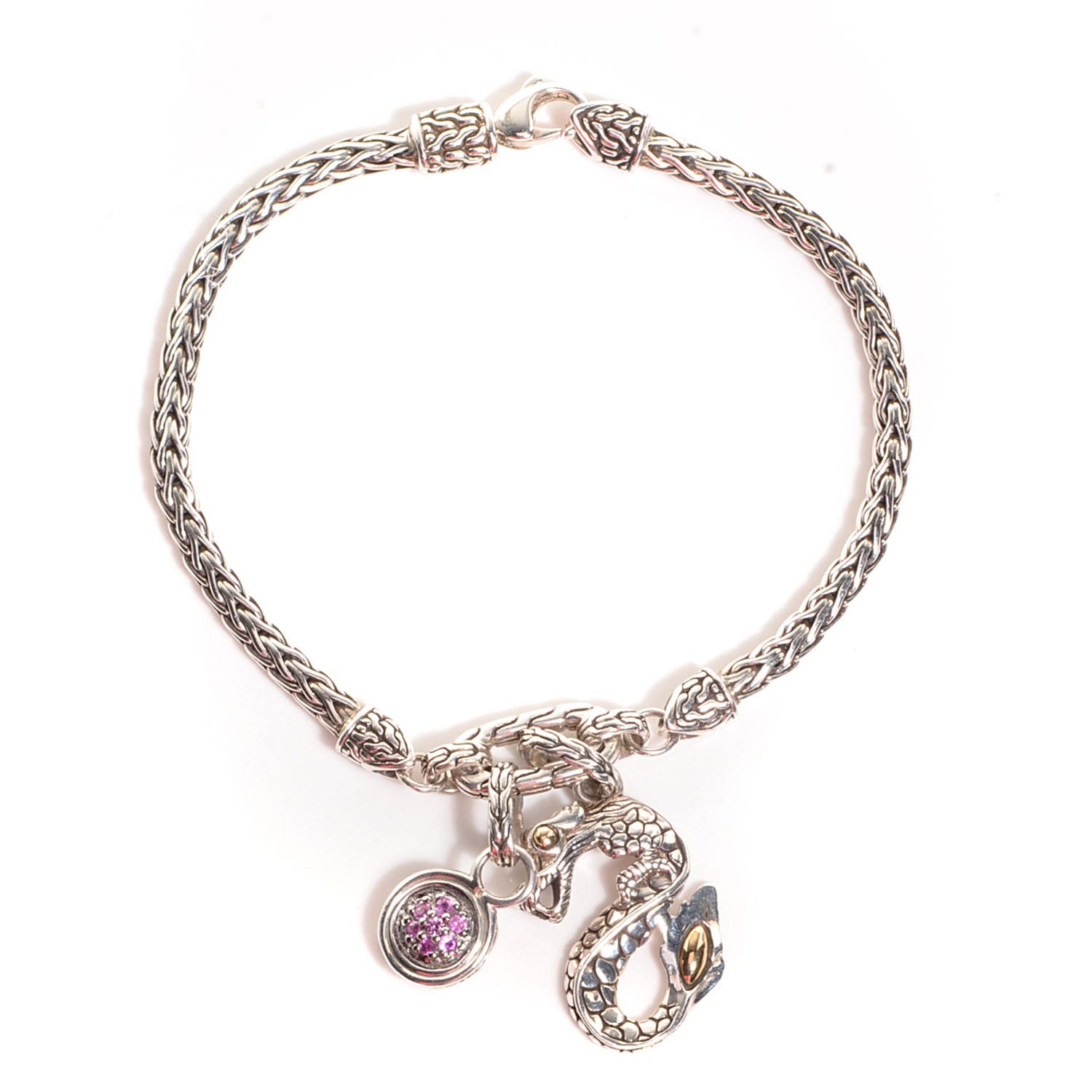 John Hardy Sterling Silver 18k Gold Pink Sapphire Naga Dragon Charm Bracelet 1 of 5