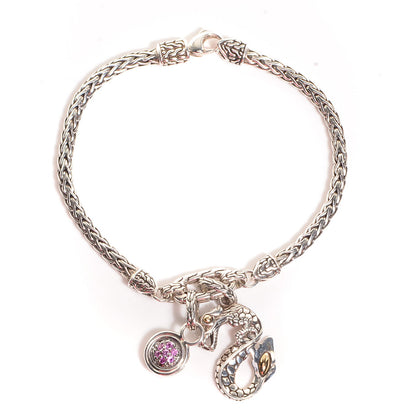 John Hardy Sterling Silver 18k Gold Pink Sapphire Naga Dragon Charm Bracelet 1 of 5