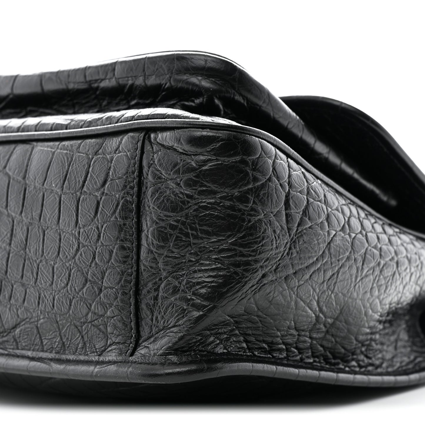 Crocodile Embossed Lambskin Monogram Medium Niki Chain Satchel Black