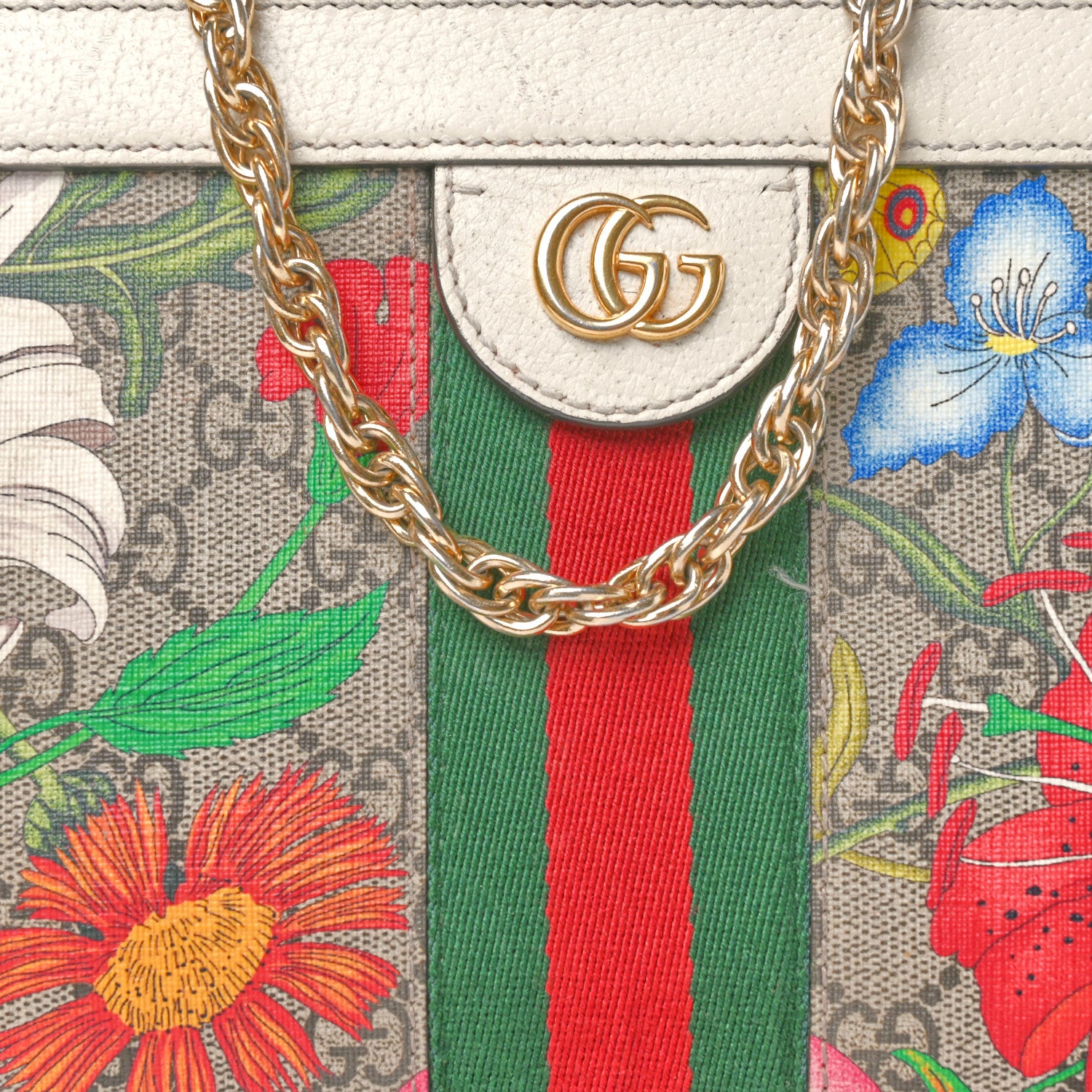 Gucci GG Supreme Monogram Flora Web Small Ophidia Chain Shoulder Bag White 8 of 14