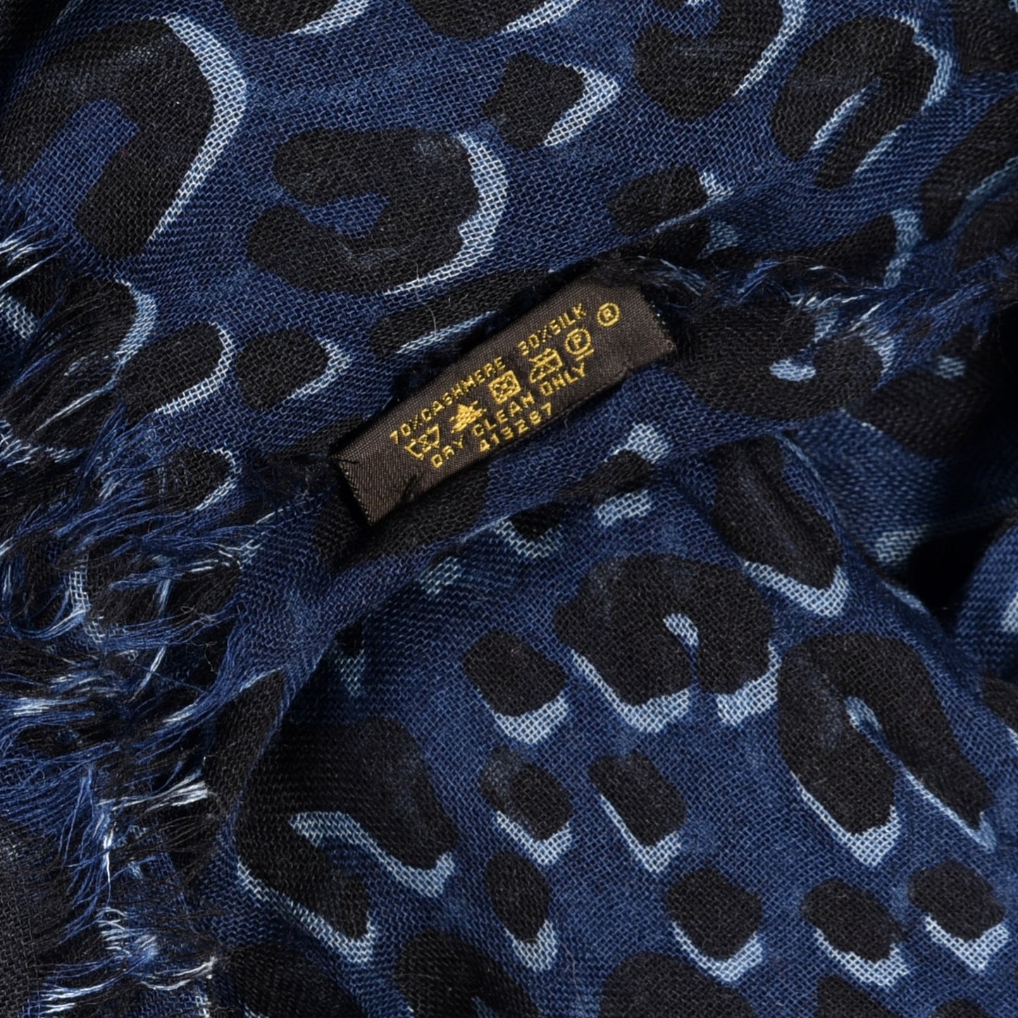 Cashmere Silk Leopard Etole Stole Blue