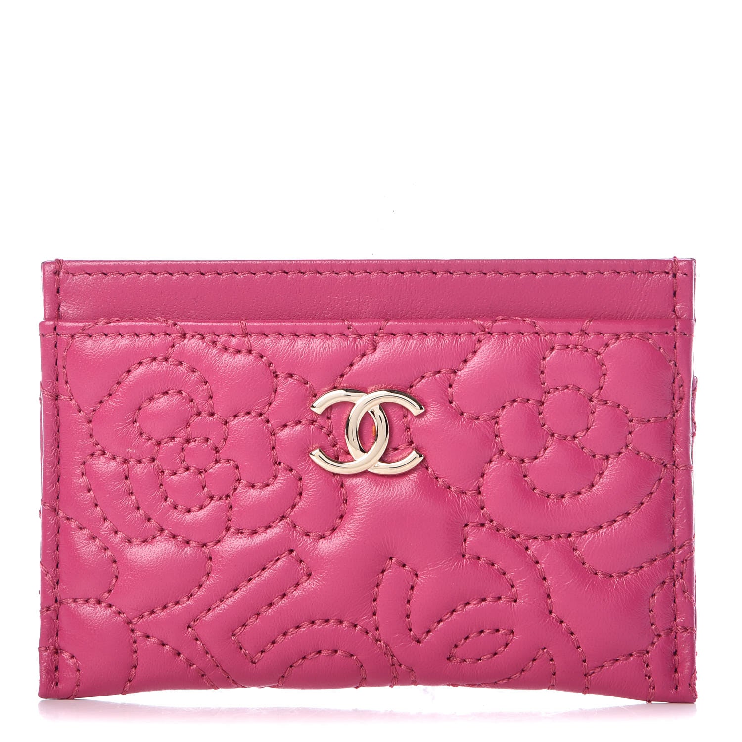 Chanel Lambskin Camellia Embossed Card Holder Fuchsia 1 of 10