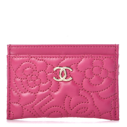 Chanel Lambskin Camellia Embossed Card Holder Fuchsia 1 of 10
