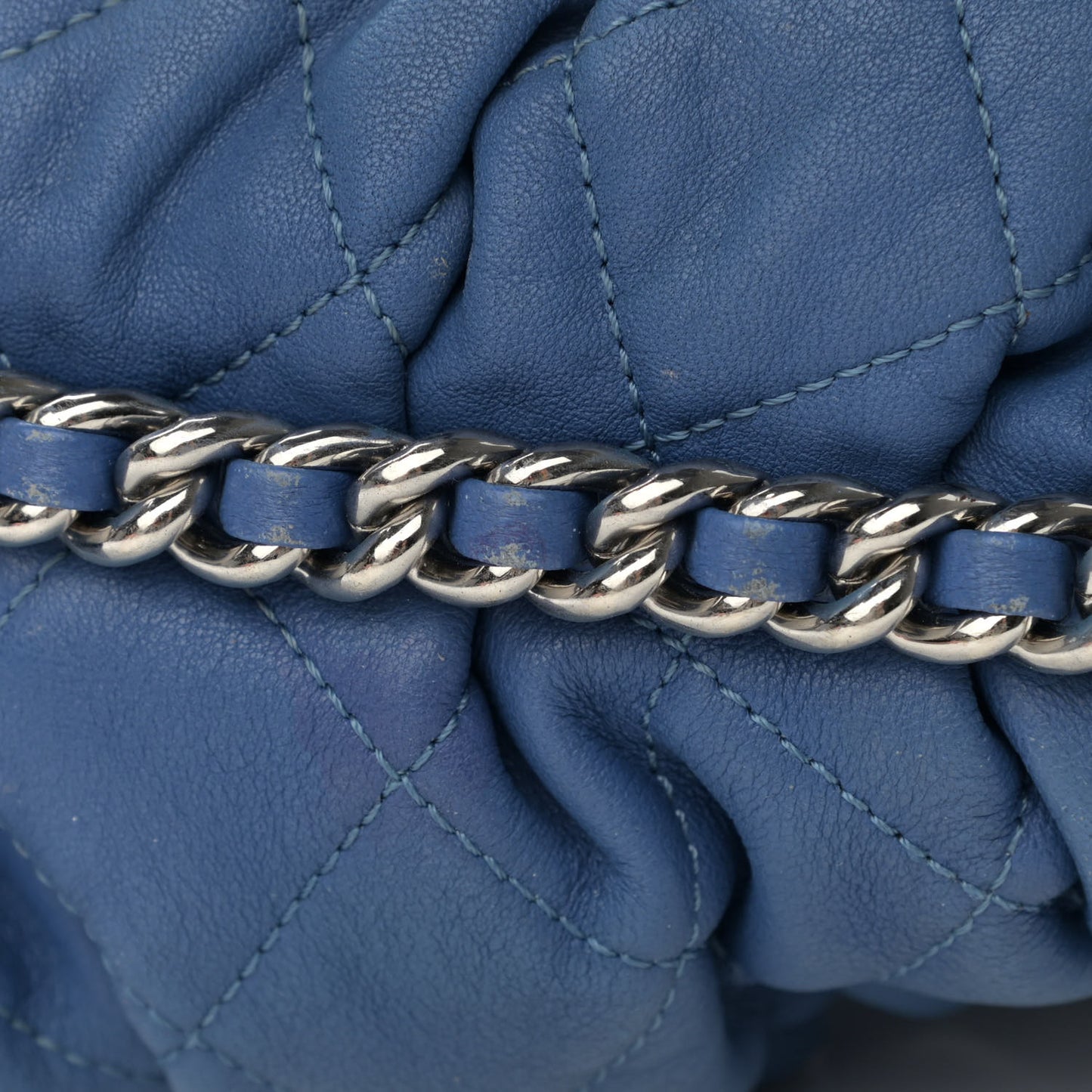 Washed Lambskin Quilted Mini Chain Around Flap Blue